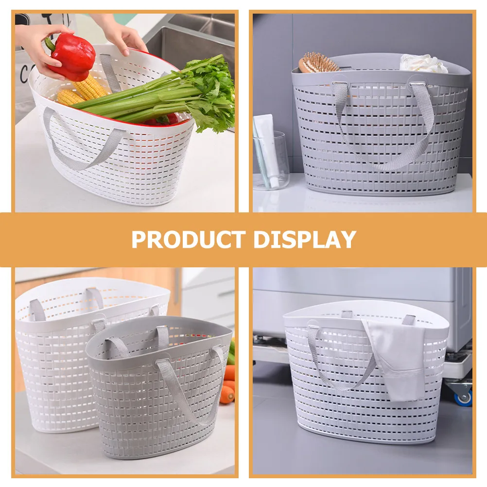 

2Pcs Plastic Handheld Basket with Handles Storage Bin for Shower Bathroom Dorm Bedroom Laundry Hamper Clothing Receiving