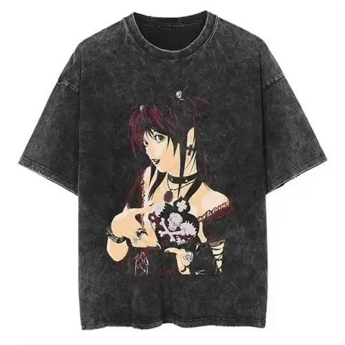 Japońska koszulka odzież męska Anime koszulka w stylu vintage Death Note sprana koszulka topy koszulka obszerna Y2k ubrania z krótkim rękawem