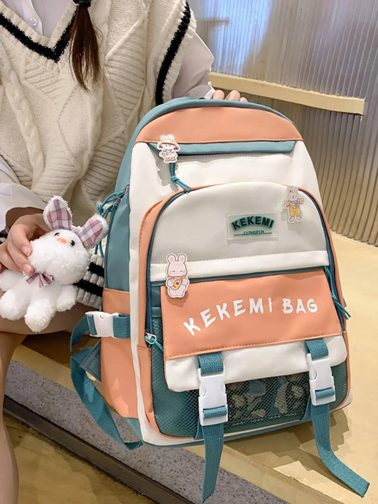 New Double Pocket Teenage Girls Backpacks Large Capacity Women Shoulder Backpack Fashion Female Student  Bag Laptop Schoolbag