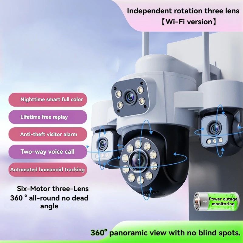 8MP 4K WiFi Camera PTZ 4 Screens Outdoor Human Detection Auto Tracking CCTV Surveillance IP Camera Audio 360° 12X Zoom