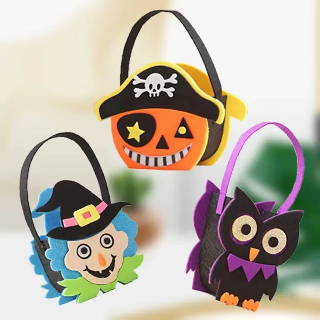 Halloween Kids Felt Candy Bag Trick Or Treat Tote Bag Pumpkin Witch Party Felt Bag
