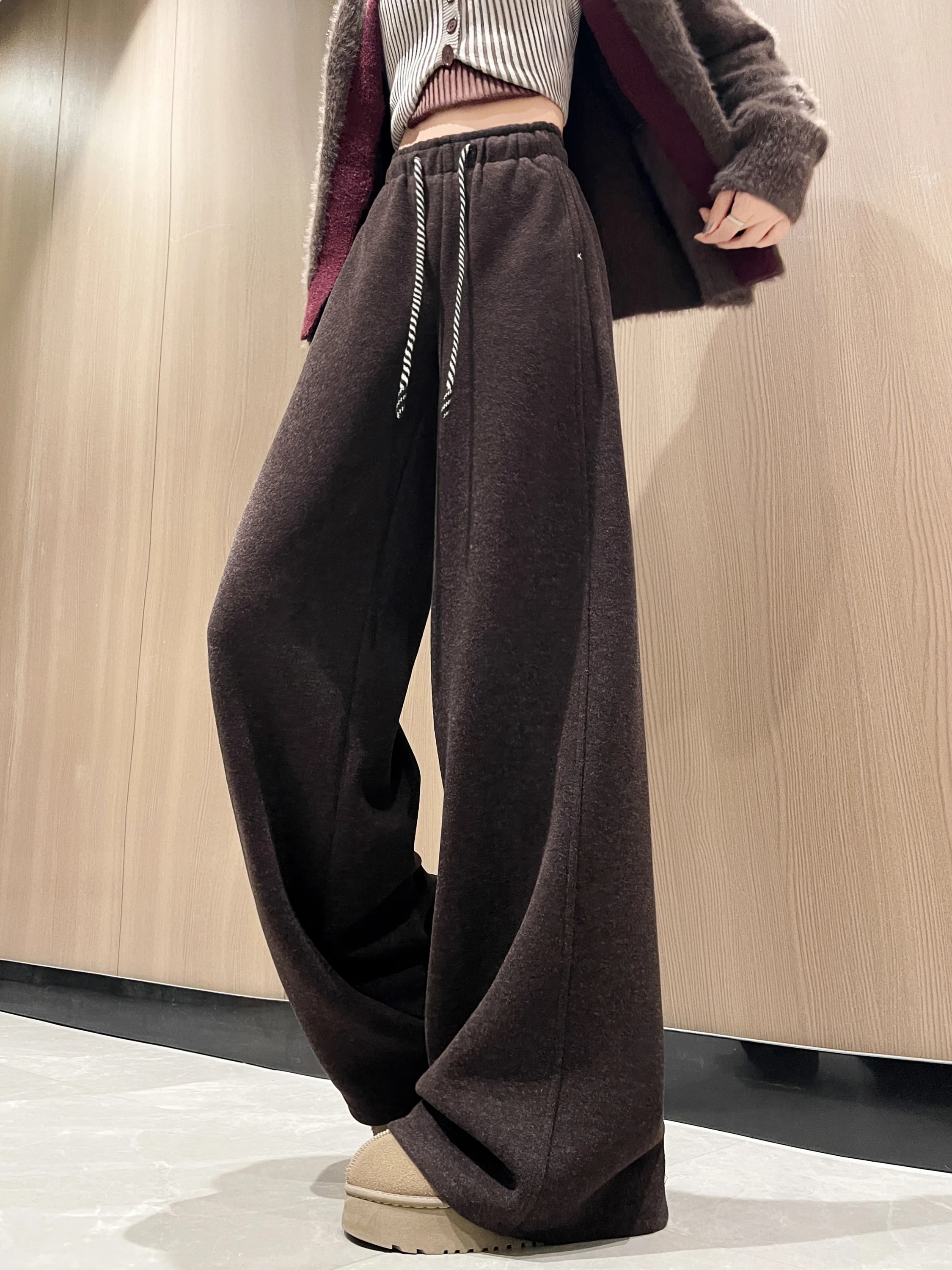 Taille haute Thiened Fce pantalon à jambes larges femme hiver petite taille minceur drapé sport pantalons de survêtement décontracté longueur au sol pantalon