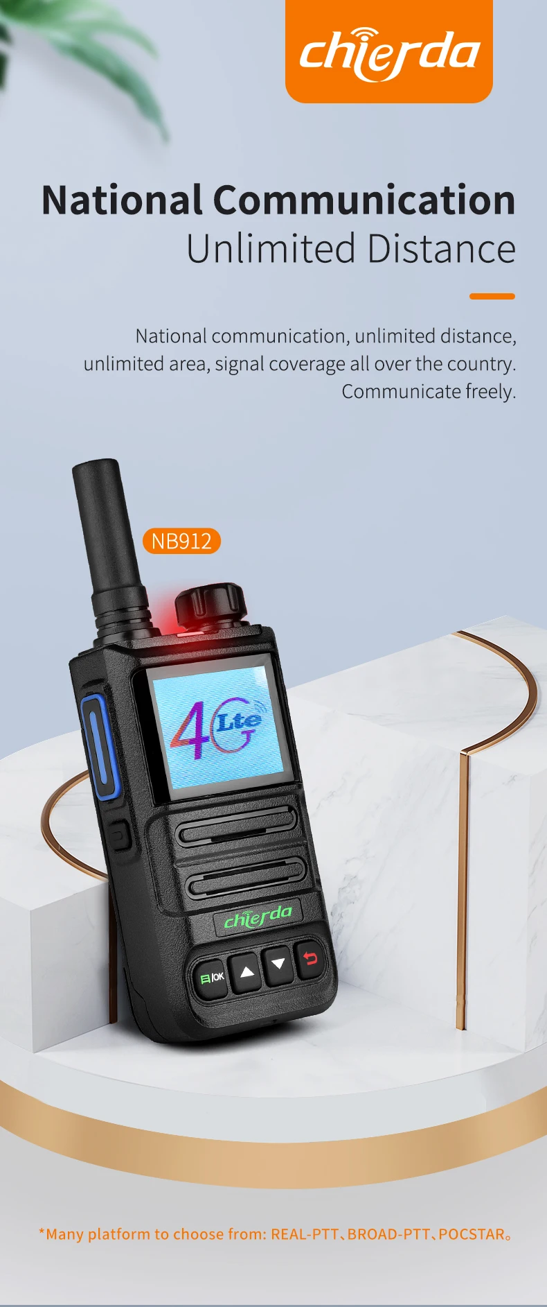 

Chierda NB912 walkie talkie long range 5000km pair 4G LTE POC Radio wireless LCD Screen Wireless Dual Sim Card Dual Standby 4G