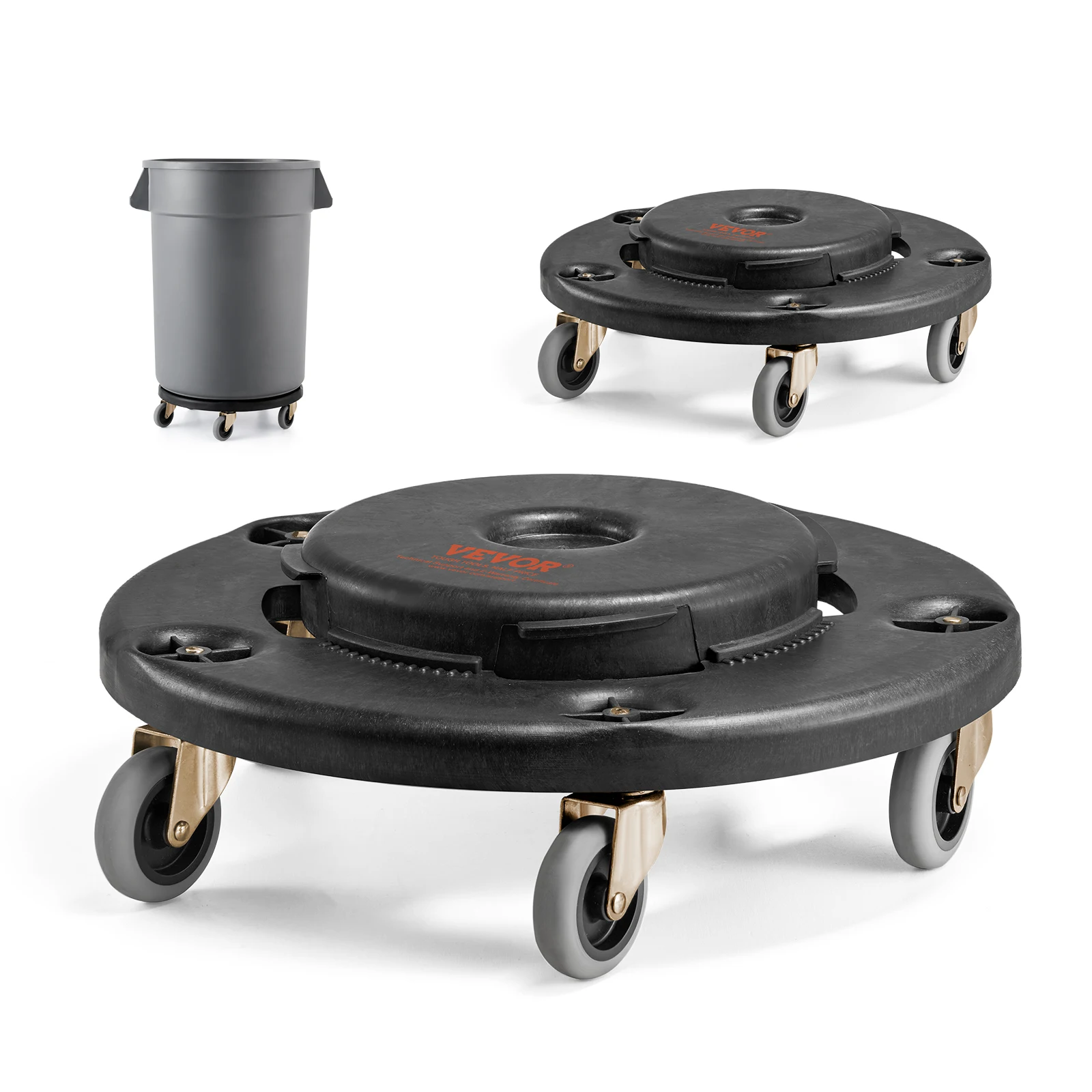

VEVOR 1/2 Packs Trash Can Dolly Round Roller Base with 4 Lockable Wheels Rolling Barrel Cart Fit 20/32/44/55 Gal Containers