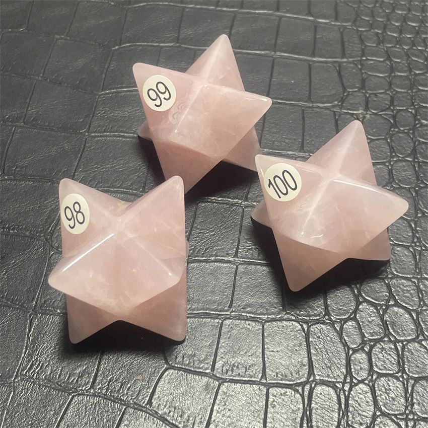 Natural Crystal RoseQuartz Merkaba Stars Gemstone Unicursal Hexagram Great for Meditation Healing Positive Healing Balancing Set