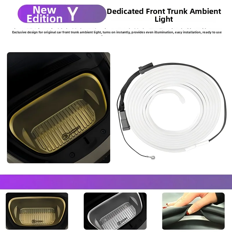 For Tesla Model Y 21-25 Front Trunk LED Ambient Surround Light Flexible Silicone Strip Lamp Magnetic suction InteriorAccessories