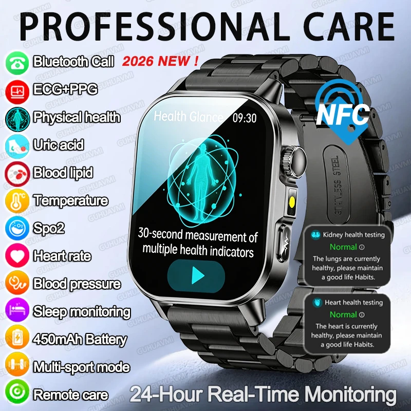 

Новые умные часы для диагностики здоровья с ИИ для мужчин и женщин: ЭКГ+PPG, измерение уровня липидов в крови, артериального давления, мочевой кислоты, пульса, HD-звонки, смарт-часы 2026