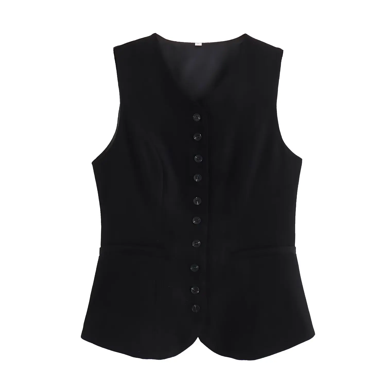 Gilet de costume décontracté à col en V pour femmes, gilet boutonné sans manches rétro, haut chic mince, décoration de poche, nouvelle mode, 2024