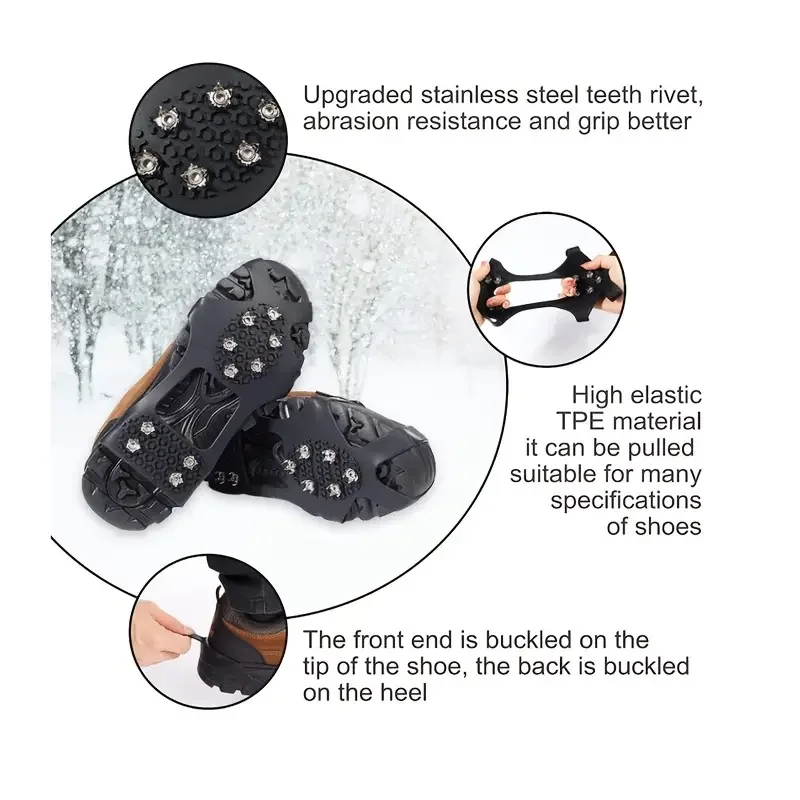 1pair 10-spikes Ice Shoes Gripper, Non-slip Ice Cleats For Shoes And Boots In Winter