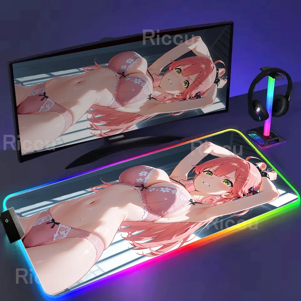 

Many Kawaii Picture RGB Sakura Miko Mousepad Anime Hololive Mouse Mat Game Office Laptop Carpet Soft Desktop PC Carpet Mouse Pad