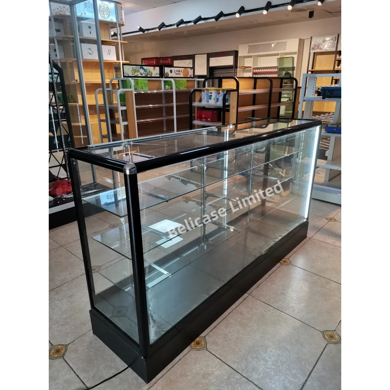 (Op Maat) Dikker Aluminium Frame Display Met Led-Verlichting Volledige Uitlevering Kast Rookwinkel Glazen Display Showc