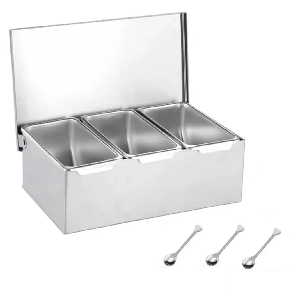 Creative Spice Storage Box 2/3/4/5/6 Grids with Lid Spice Seasoning Container with Spoon Stainless Steel Kitchen Spice Rack