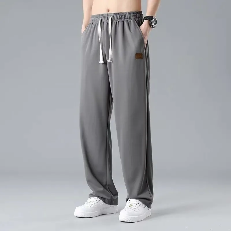 All Season Summer Casual Soft Solid Men's Cool Boys Waist Loose All Match Overalls Pocket Drawstring Sport Pants Breathable