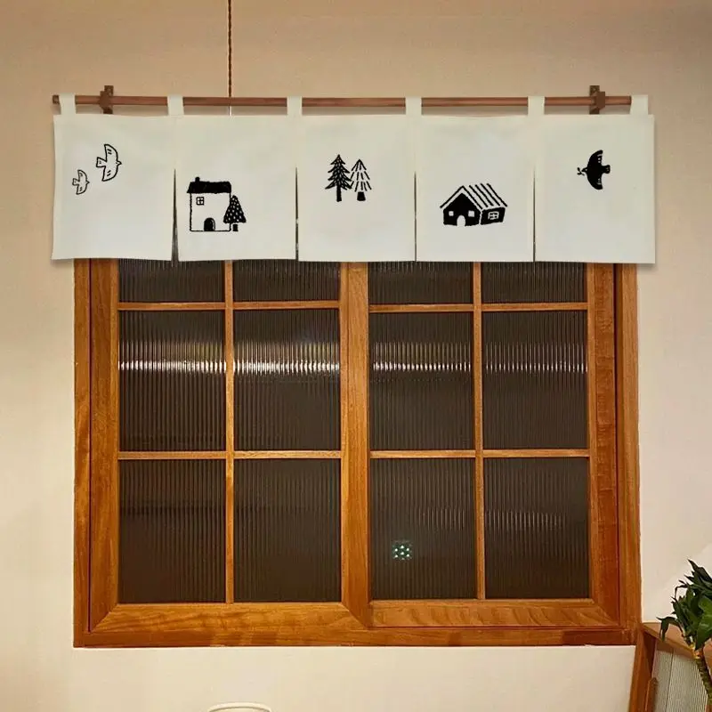 Japanese Ink Mountain Animal Plant Short Noren Partition Curtain Light Window Valance Kitchen Cafe Oriental Decor