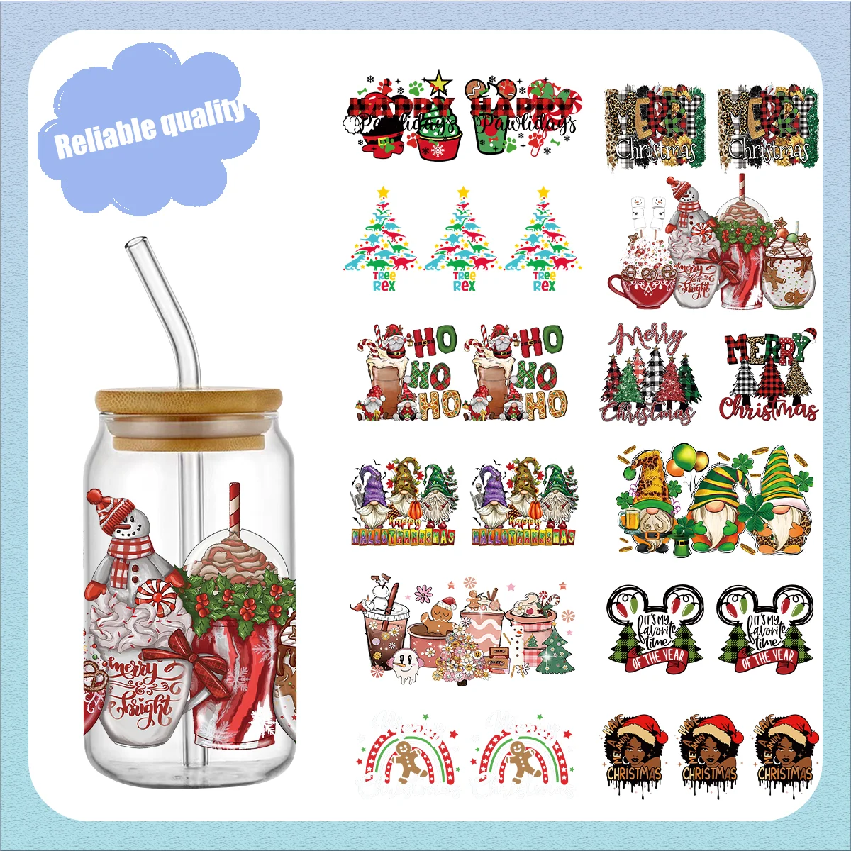 

Wholesale Christmas Cartoon UV DTF Cup Wraps Transfers Sticker For 16OZ Waterproof Cup Sleeve Sticker Can Custom Stickers