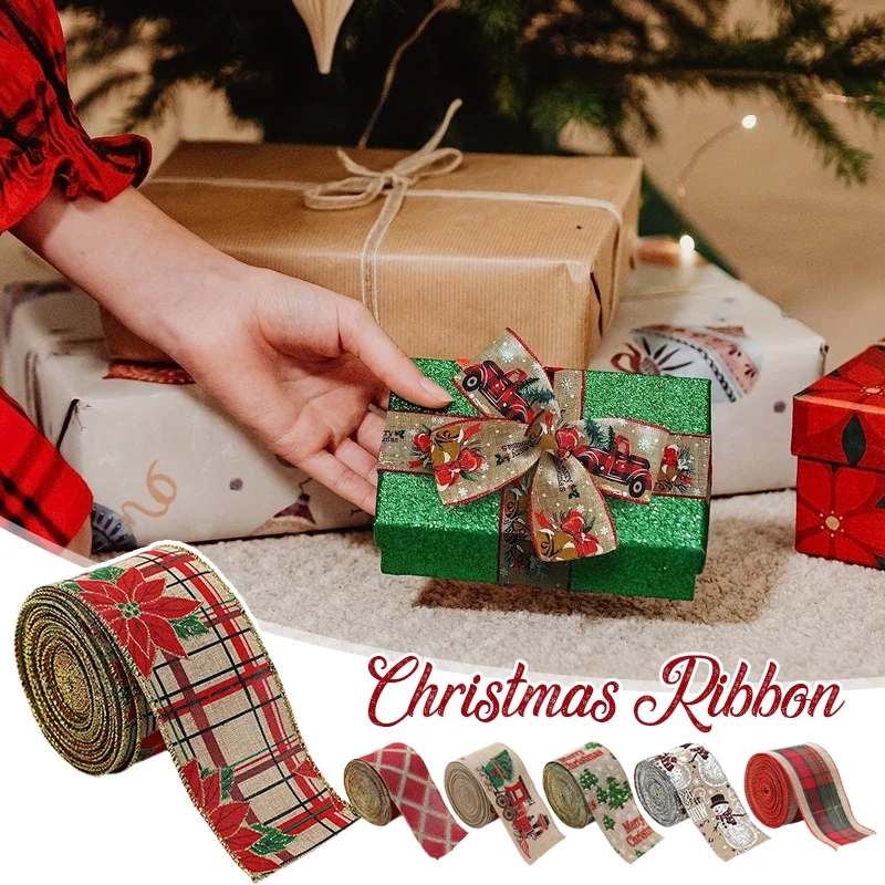 2M Linen Christmas Ribbon Wrapping Gift Christmas Tree Ribbon DIY Wreath Bowknot Snowman Ribbon Rope 2025 Navidad Decoration