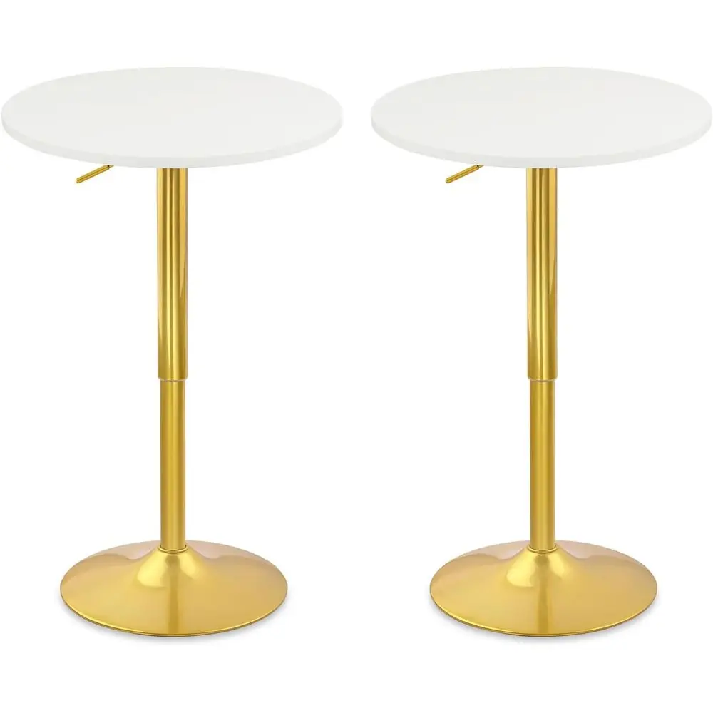 

Adjustable Height Swivel Bar Table Set, 2pcs, 360° Rotation, Metal Base, 26-36 for Bistro, Home, Party, Restaurant Use, Gold