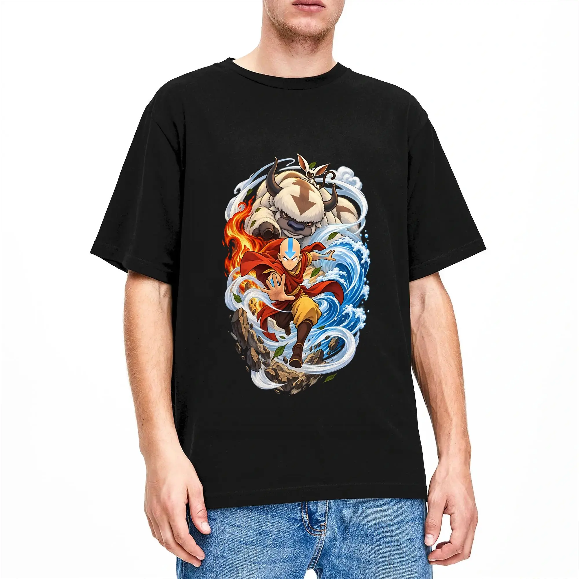 Streetwear T-Shirt Avatars Airbender  Appa Aang Cotton T-Shirts Novelty Tshirt for Men's Summer Y2K Design Short Sleeve Clothing
