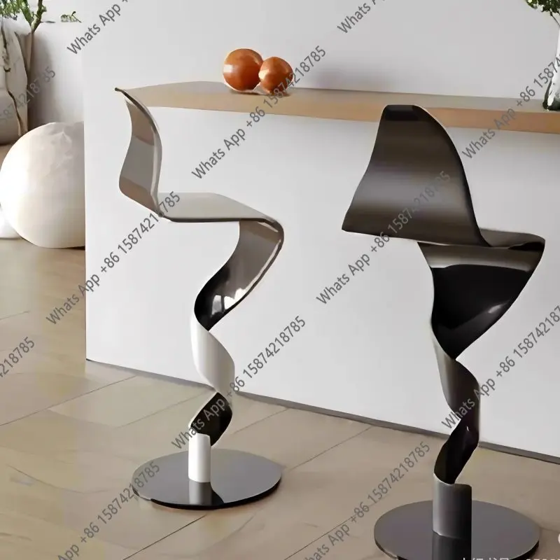AFactory Direct Sales Designer Fashion High Bar Stool Chair Art Twist Stainless Steel Backrest High-end
