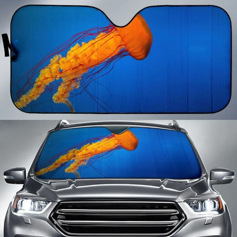 Blue Jellyfish Underwater Car Windshield Sun Shade - Blocks UV Rays Sun Visor Protector Sunshade To Keep Your Vehicle Cool