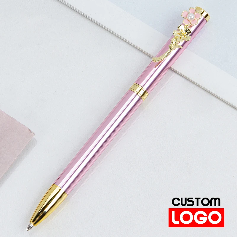 

10pcs Custom Logo or Name Personalized Customized Logo Pearl Peach Blossom Ballpoint Pen School Office Gift Stationery Pens