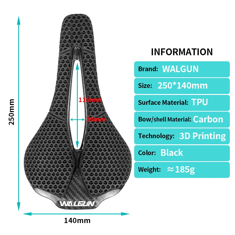 Walgun 3D Printing Bicycle Carbon Saddle Ultra Light Highway MTB Racing Saddle Bicycle Cushion Bicycle Seat Accessories Parts