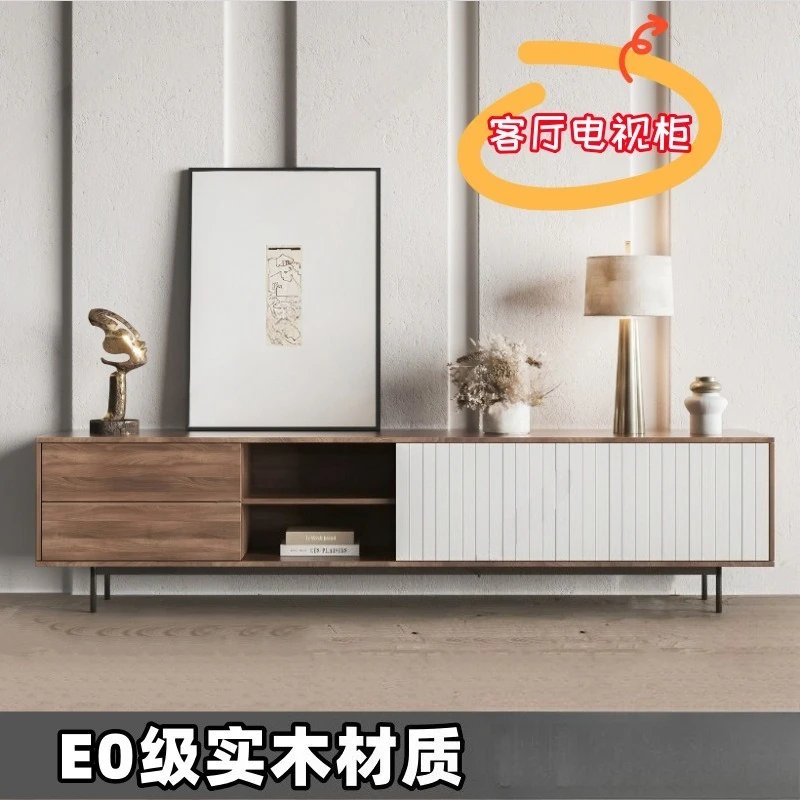 Italian paint TV cabinet, solid wood log living room audio-visual cabinet