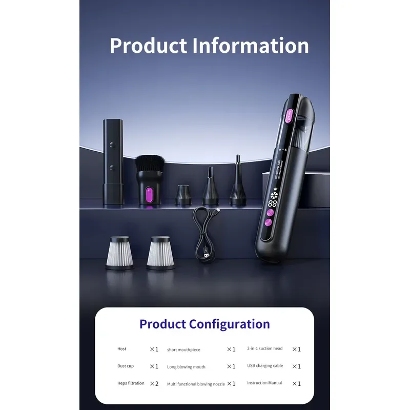 7000Pa Vacuum Cleaner, Car Portable Vacuum Cleaner Aspiradora Inalambrica Mini Wireless Handheld Car Vacuum Cleaner