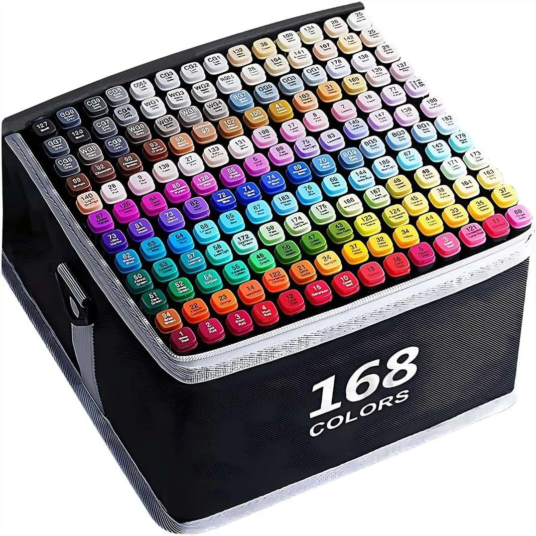 

168 Colors Alcohol Markers with Base, Dual Tip Art Markers for Sketch Anime Illustrations Drawing