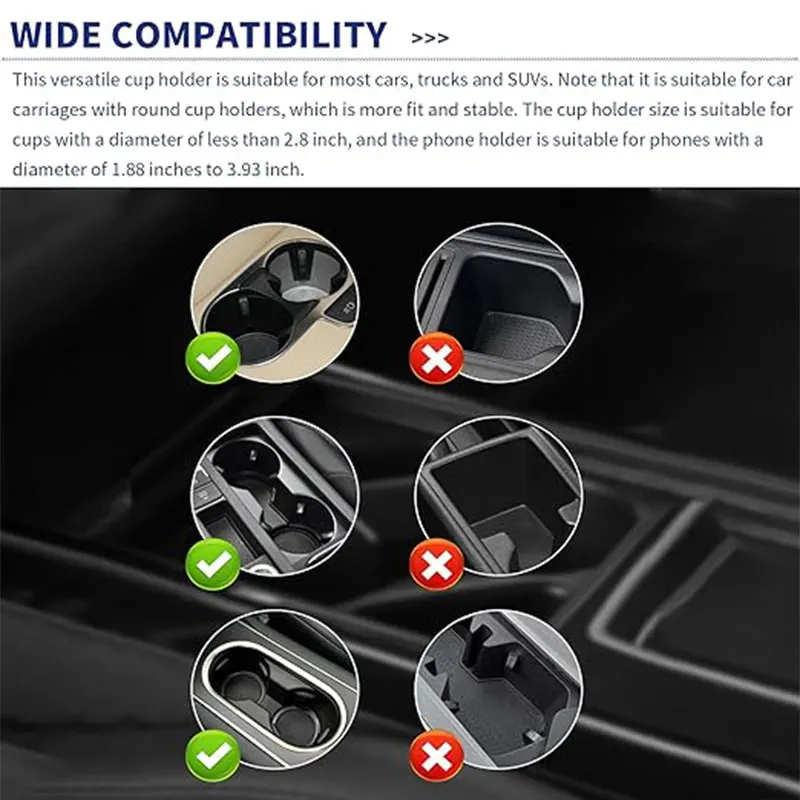 Car Cup Holder Expander with Cell Phone Mount 360 Rotation Cup Holder Expander Smartphone Mount Auto Interior Accessories