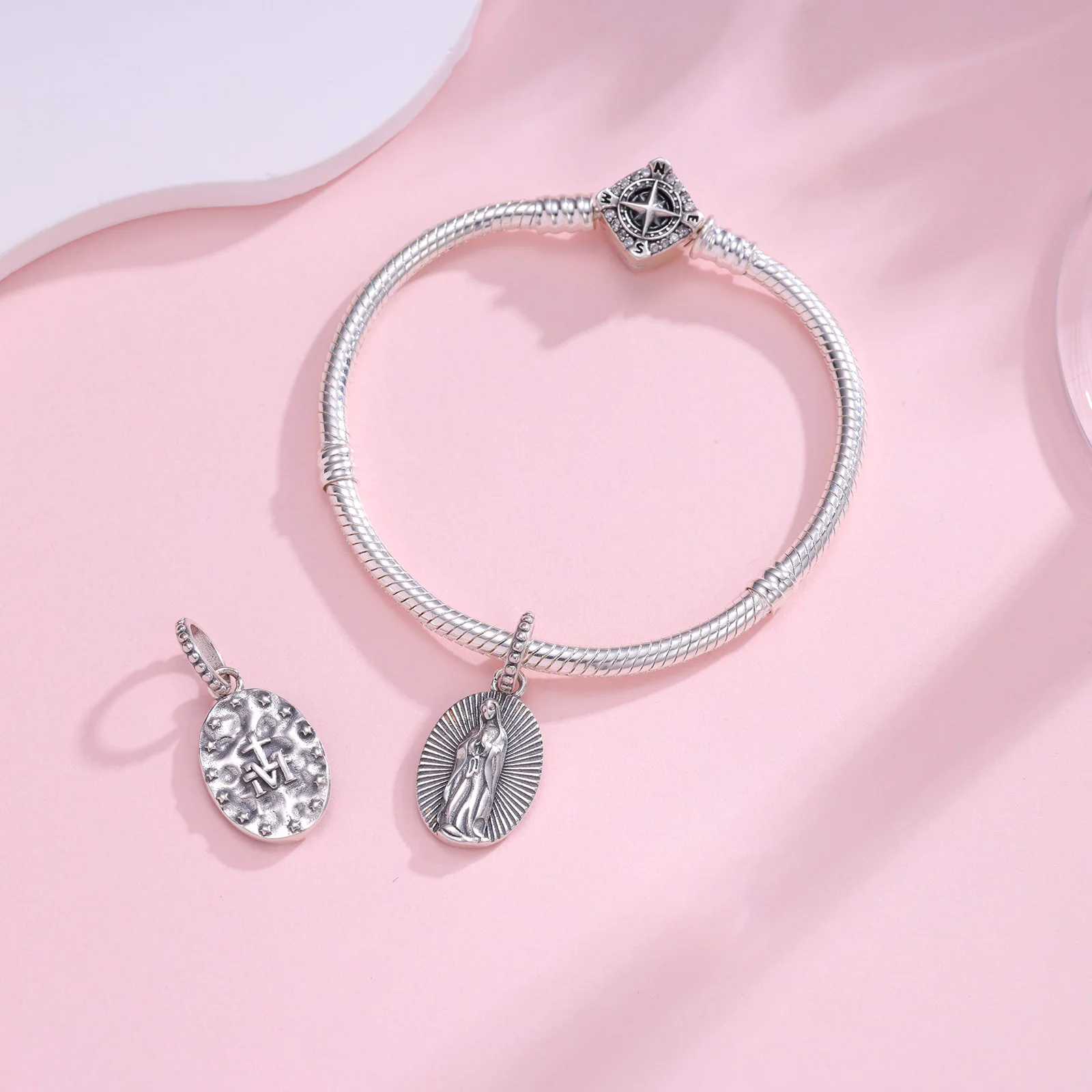 925 Sterling Silver Madonna Statue Emits Oval Bead Original Pendant Charm For Women DIY Bracelet Necklace Making Trending Gift