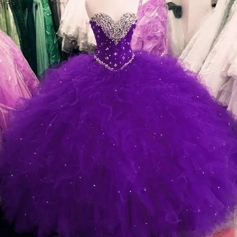 Vestidos de festa de cristal, vestido de baile, vestido Quinceanera, brilhante, até o chão, forçado, 15 anos, luxo