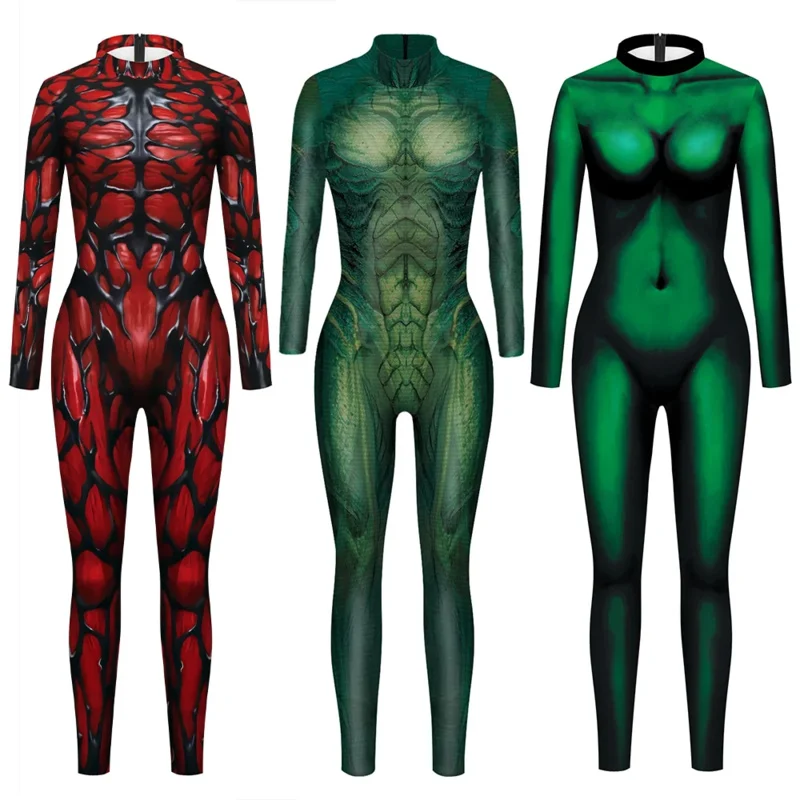 VIP MODE Snake Print Cosplay Kostüm Erwachsene Anzug Halloween Karneval Zentai Spandex Kostüm Frauen Bodysuit Overalls