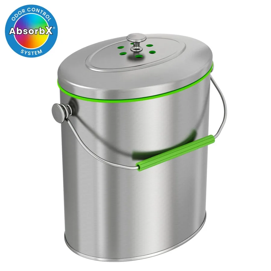 

Titanium 1.6 Gallon Oval Compost Bin with AbsorbX Odor Filter for Kitchen Countertop Use Ideal for Reducing Food Waste and Cont