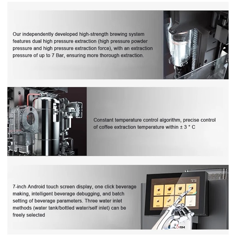 High-Capacity Touch Screen Automatic Coffee Machine All-in-One Espresso Coffee Grinder Machine For Office Hotel Use