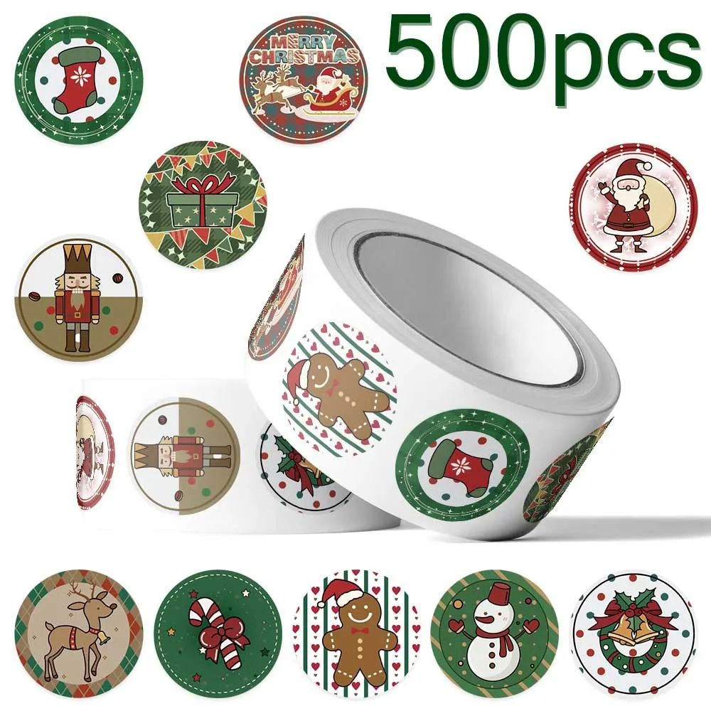 

500pcs/Roll Christmas Cartoon Stickers Kids Decoration Reward DIY Stickers Scrapbook Skateboard Sealing Label Stationery Gifts