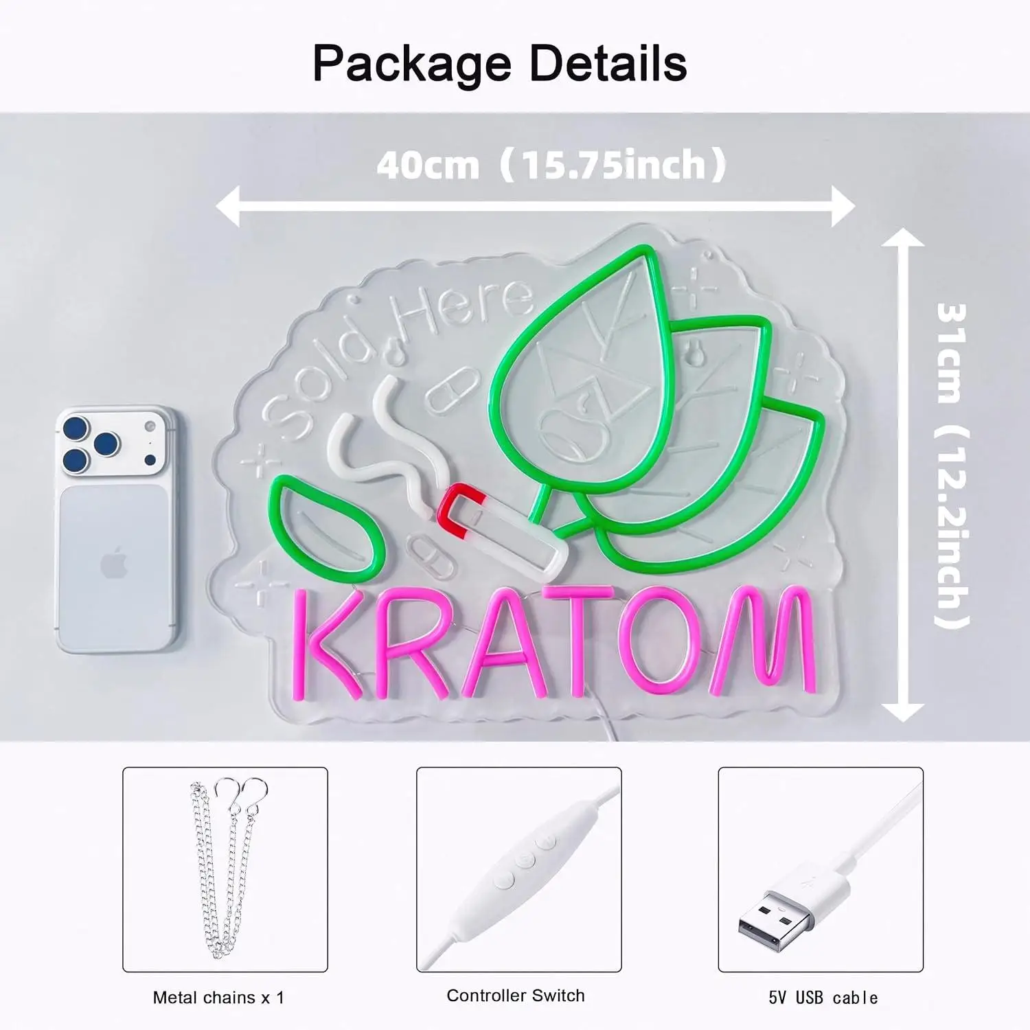 Kratom Neon Sign USB Dimmable LED Lights for Dispensary Herb Smoke Store Lounge Bar Pharmacy Retail Home Decor Signboard Light