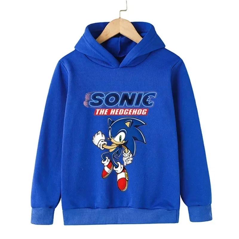 Disney Sonic Hoodies Costumes Boys Girls Long Sleeve Cotton Sweatshirts Cartoon Casual Harajuku Hooded Tops Clothing 4-14