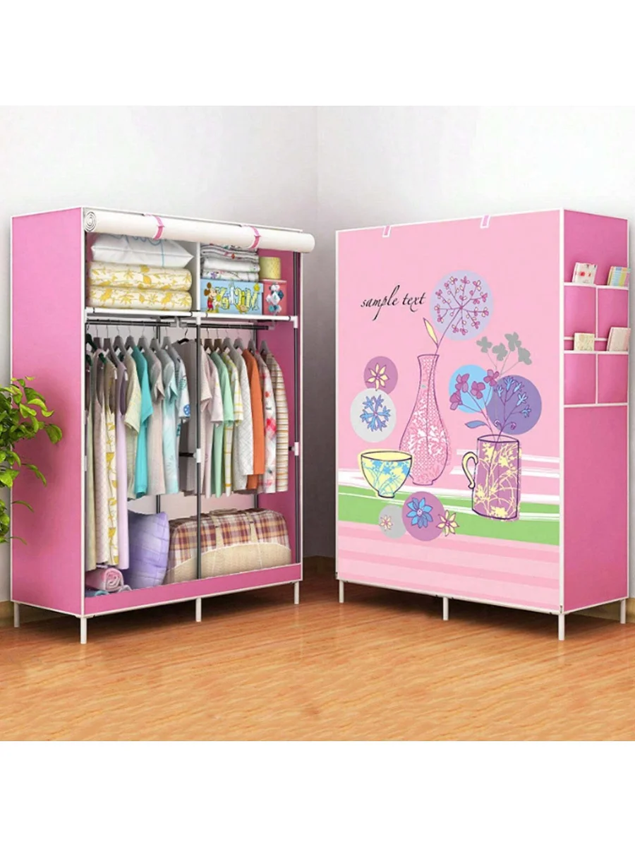 Armario Plegable Antipolvo/Humedad - Para uso doméstico o estudiantil, Tela No Tejida Portátil (Co lor Rosa Ensamblaje Sencillo)