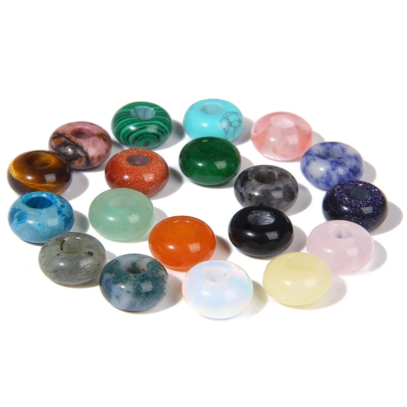 Wholesale Natural Stone Big Hole Beads Smooth Round Abacus Shape Large Hole Pendant Bead for Jewelry Making DIY Accessories