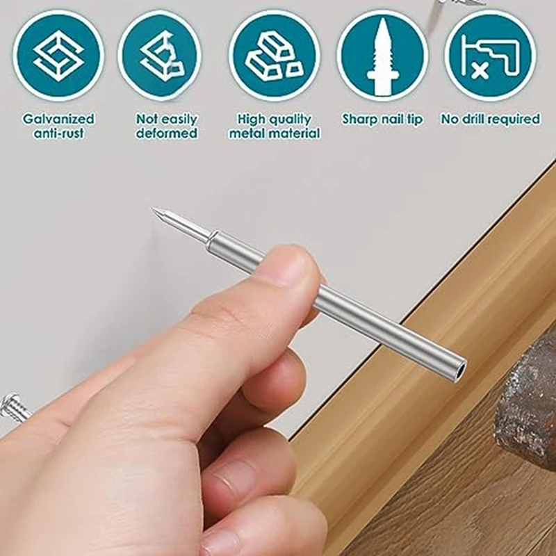 200 Pcs Double-Head Skirting Thread Seamless Nail, Rust-Proof No Trace Skirting Thread Screws Set With 2 Rods, With Nail