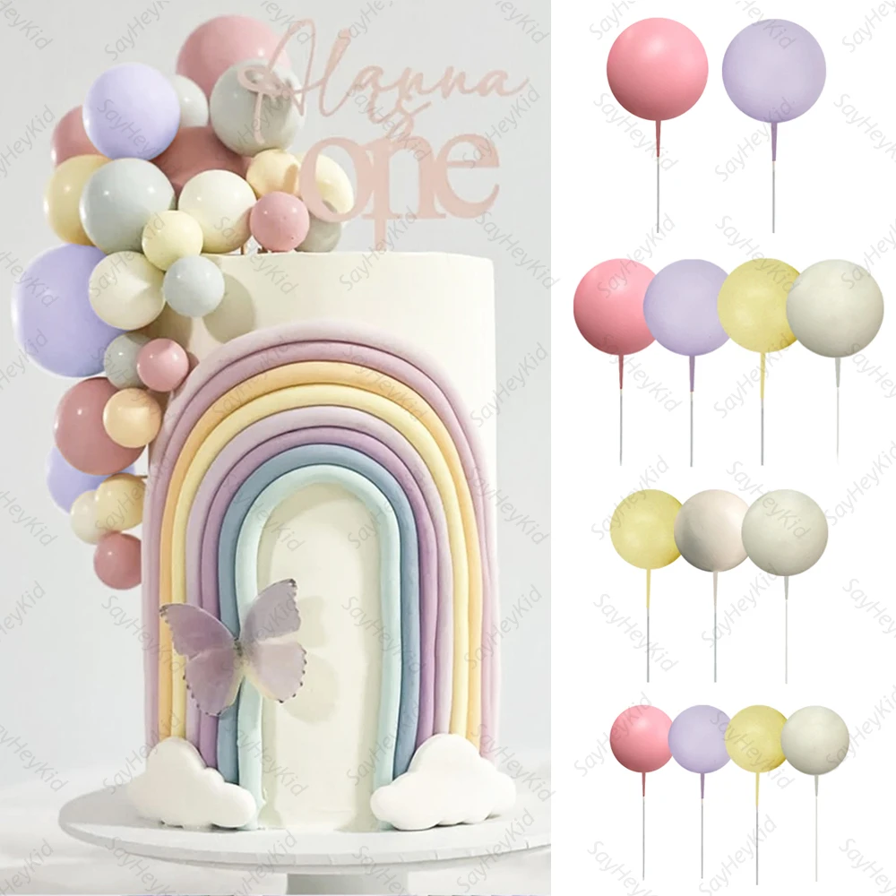 65pcs Macaron Balls Cake Toppers Boho Rainbow Cake Decorations Girls Birthday Baby Shower Wedding DIY Cupcake Toppers