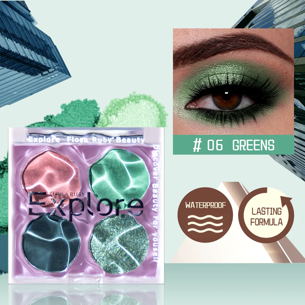 4 Colors Eye Shadow Glitter Eyeshadow Palette Matte Eyeshadow Waterproof Long Lasting Shiny Eye Shadow Green Eyes Palette