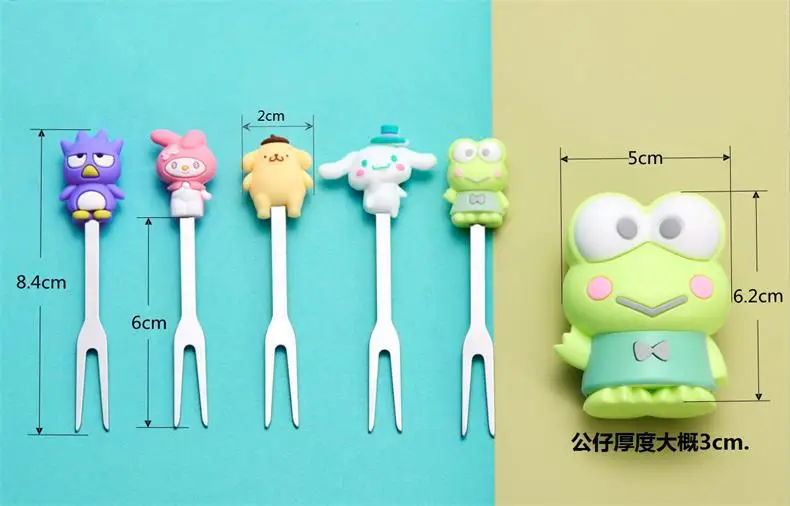 Sanrio Keroppi Stainless Steel Fruit Fork Cute Silicone Cartoon Fruit Fork Mini Home Frog Fruit Stick