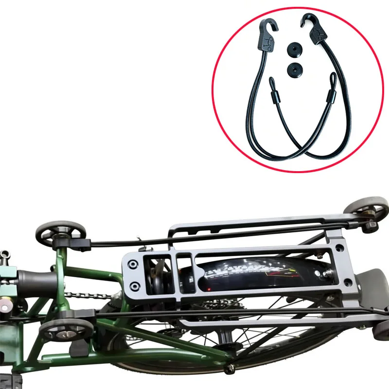 1Set Black Bike Rear Rack Bungee Cord Kit One-Piece Elastic Strap with Hooks & Fixing Base for Mint BOB5 Bicycle Cargo Securing