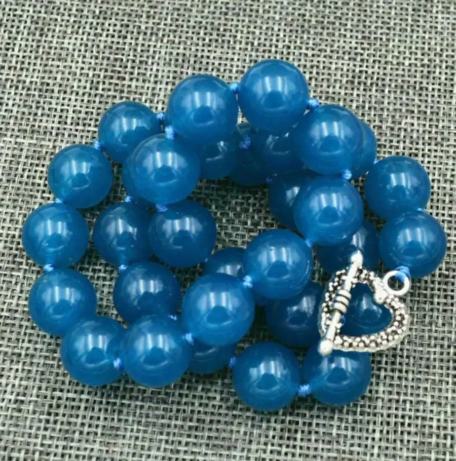 

12mm ink apatite round gem Beaded Necklace 18“