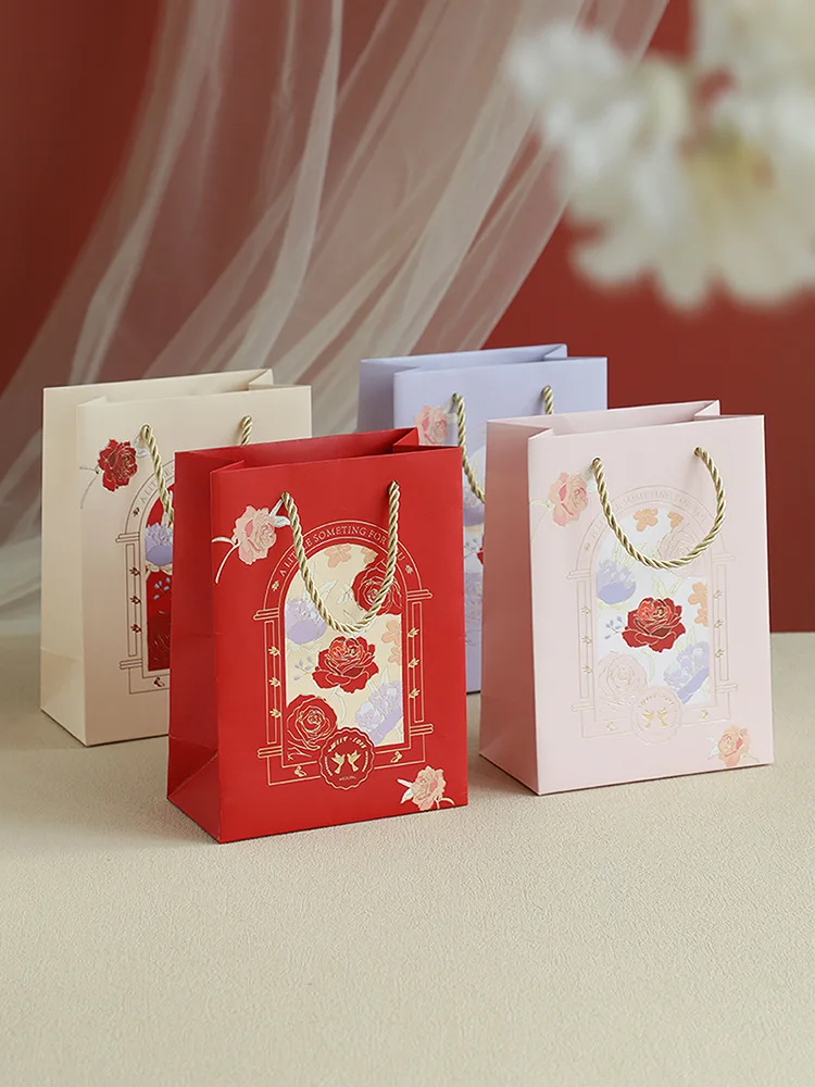 

12 Pcs/Lot New Exquisite Floral Print Gift Packaging Bag Wedding/Holiday Party Gift Packaging Handbag Thickened Paper Bag