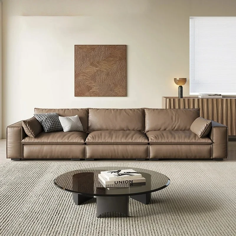

M minimalist tofu block leather sofa high backrest sofa