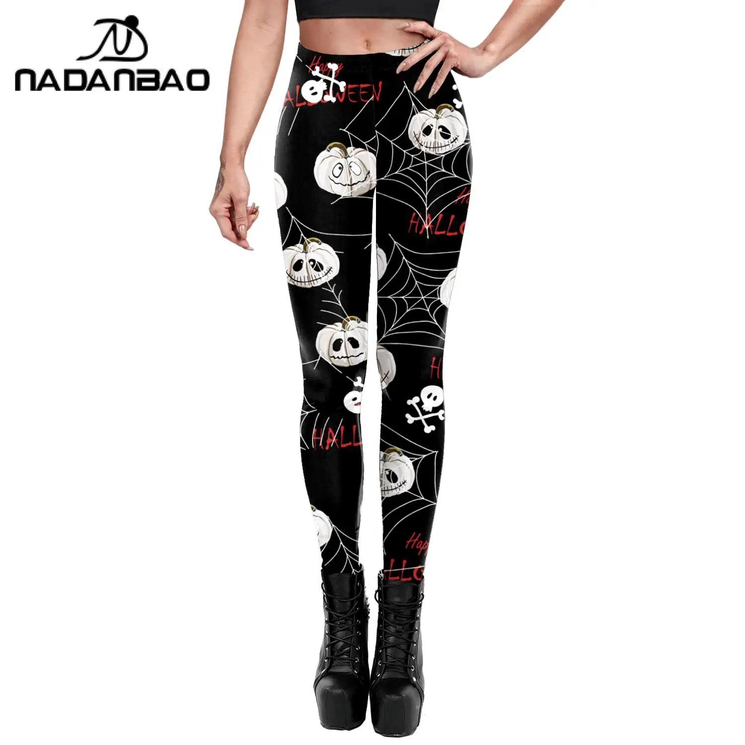 NADANBAO-Pantalones con estampado de calabaza para mujer, mallas elásticas y sexys para Halloween, gimnasio y fiesta de Cosplay