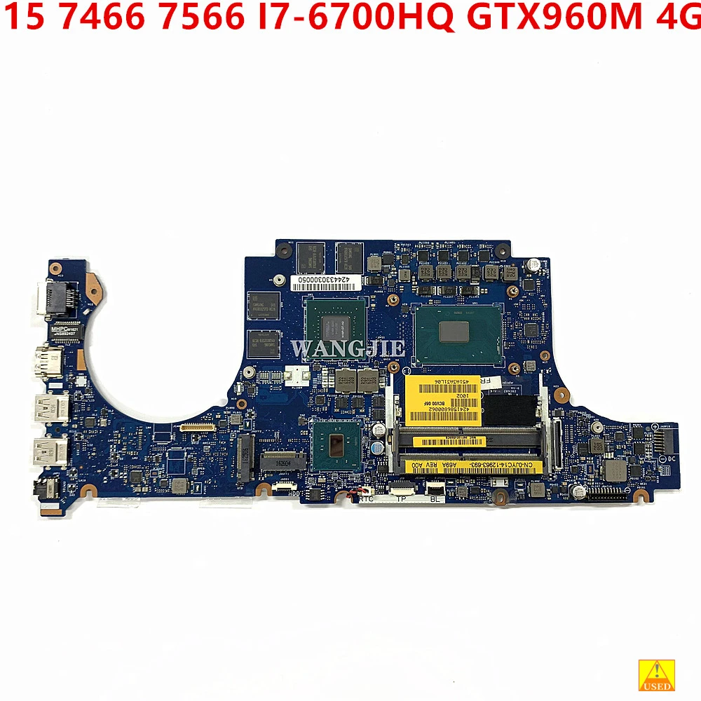 

Laptop Motherboard For Dell Inspiron 15 7466 7566 I7-6700HQ GTX960M 4G BCV00 LA-D991P JYC14 77V33 0JYC14 077V33 Used